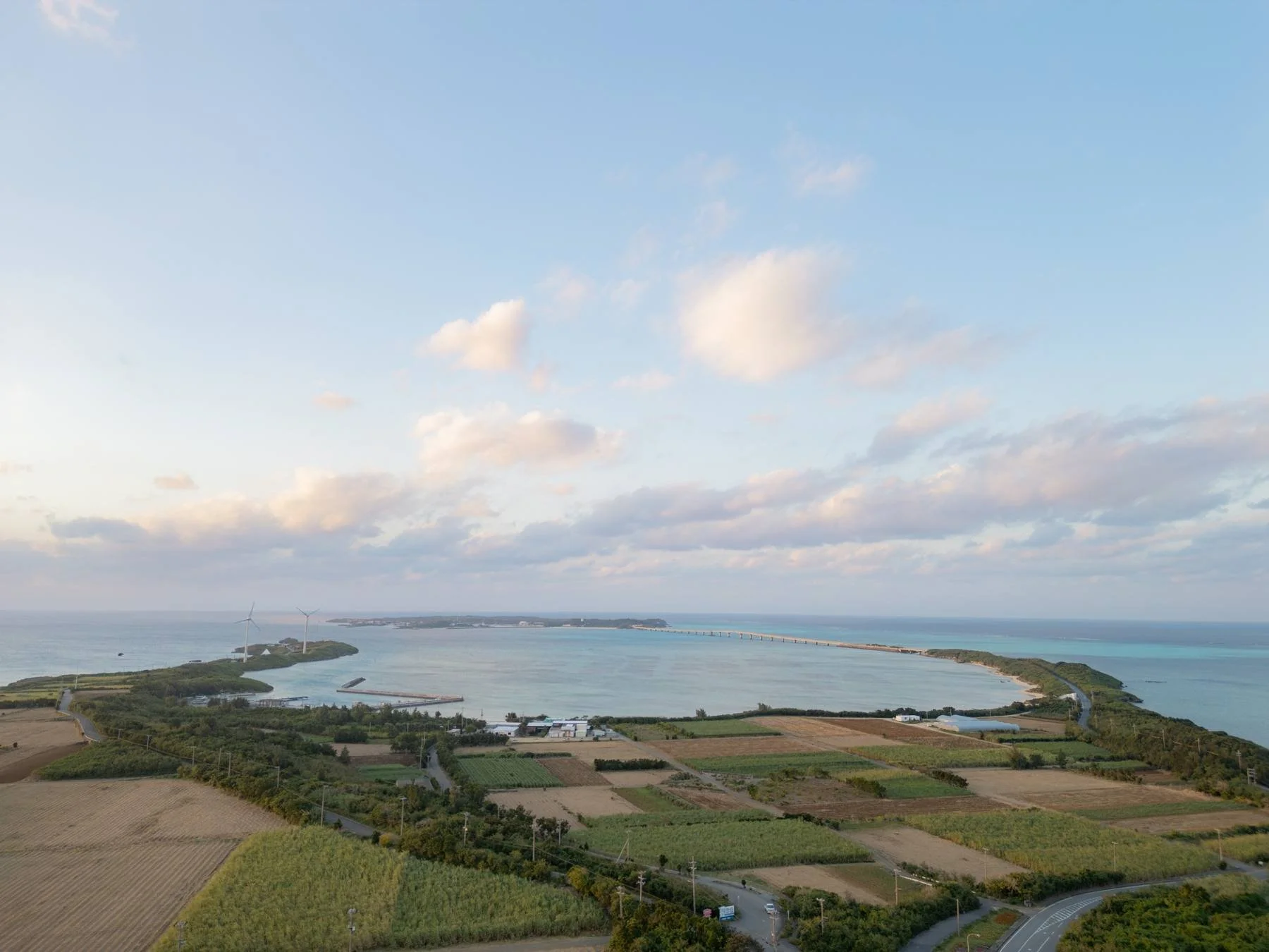 畑と海、橋を見渡す風景