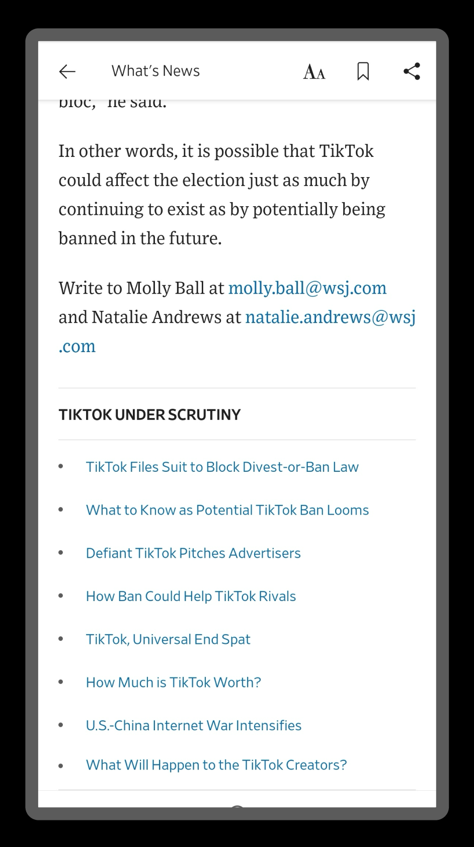 WSJ mobile app vs website comparison