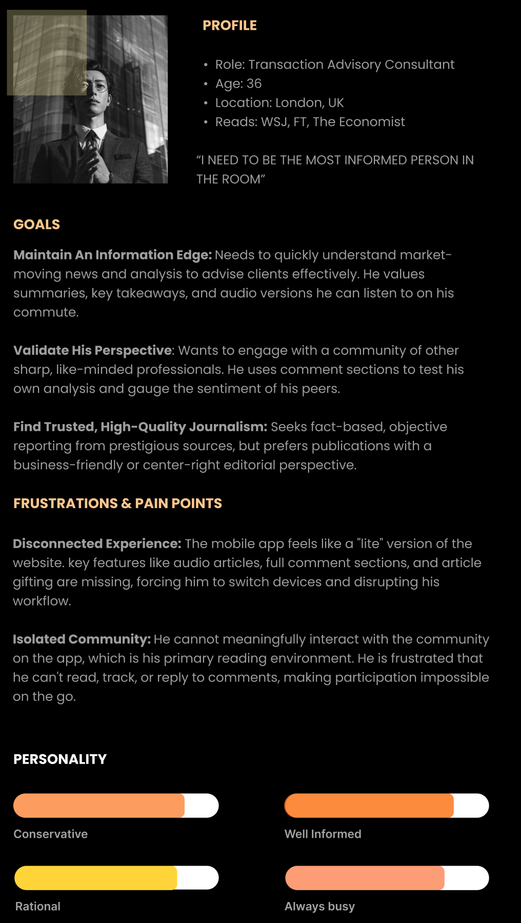 Visual representing user personas and jobs-to-be-done
