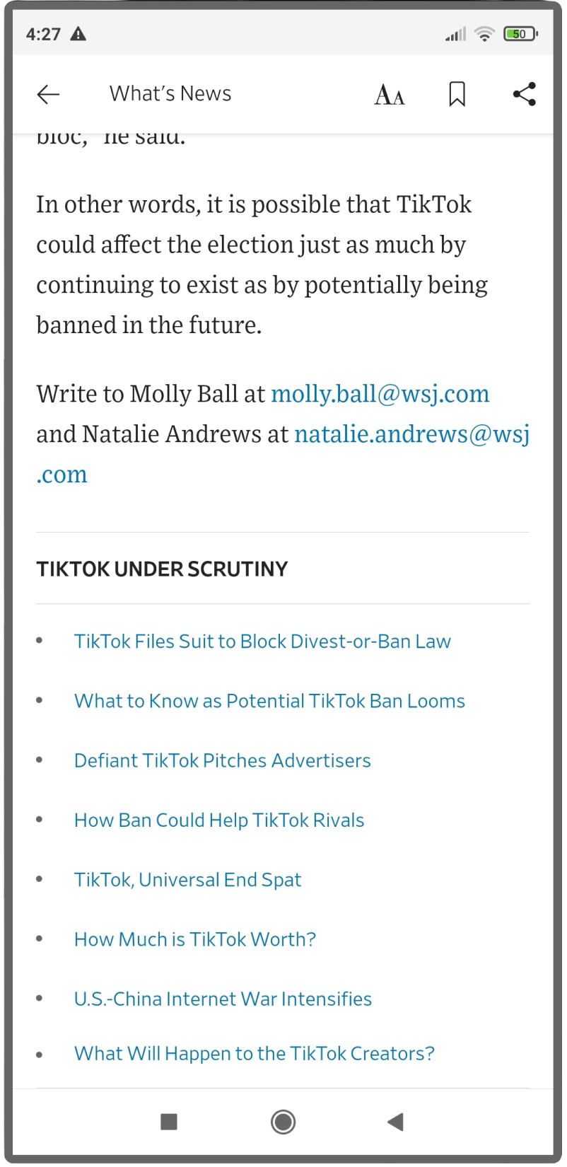 WSJ mobile app vs website comparison