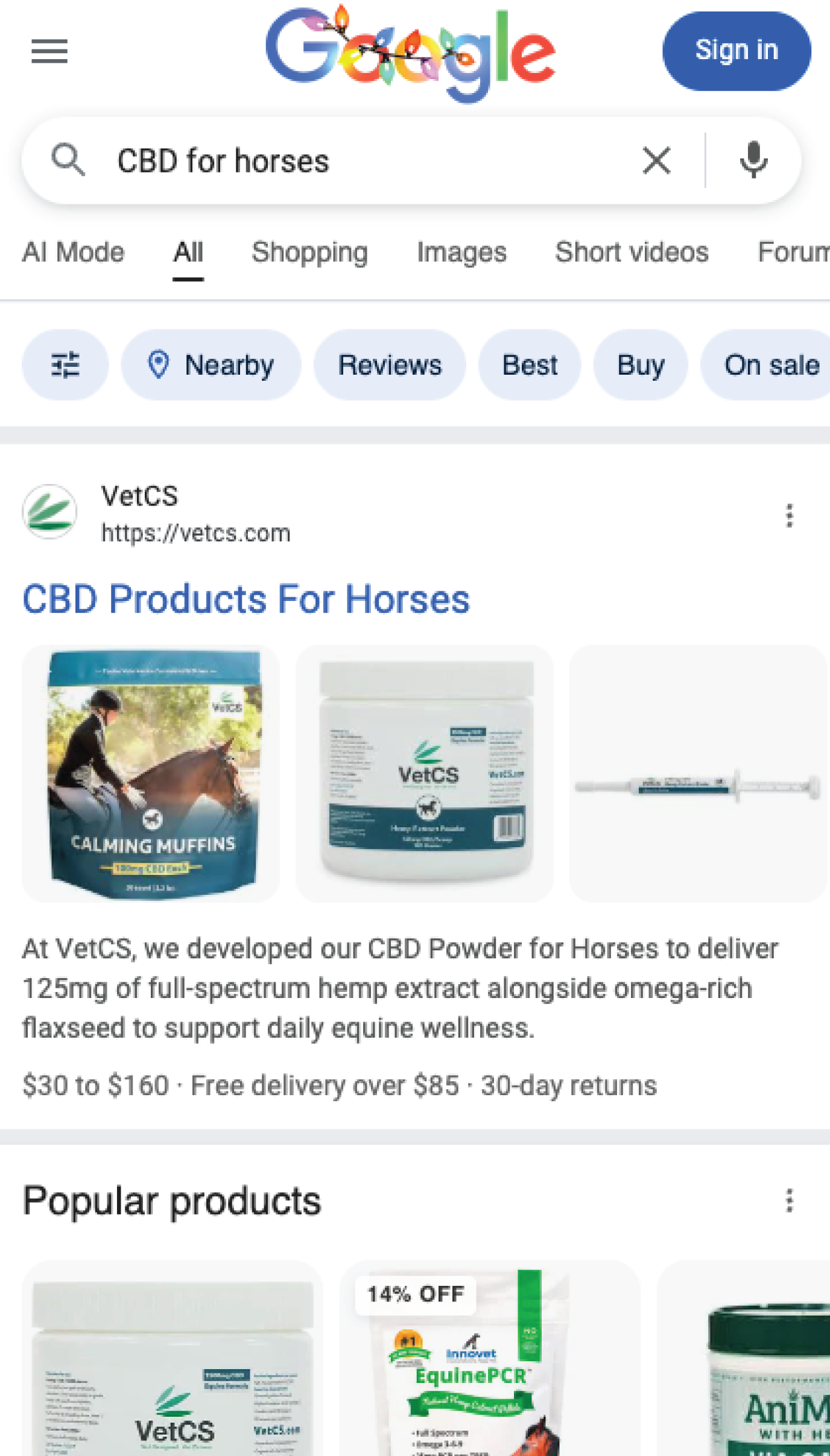 VetCS ranking #1 on Google for CBD for horses