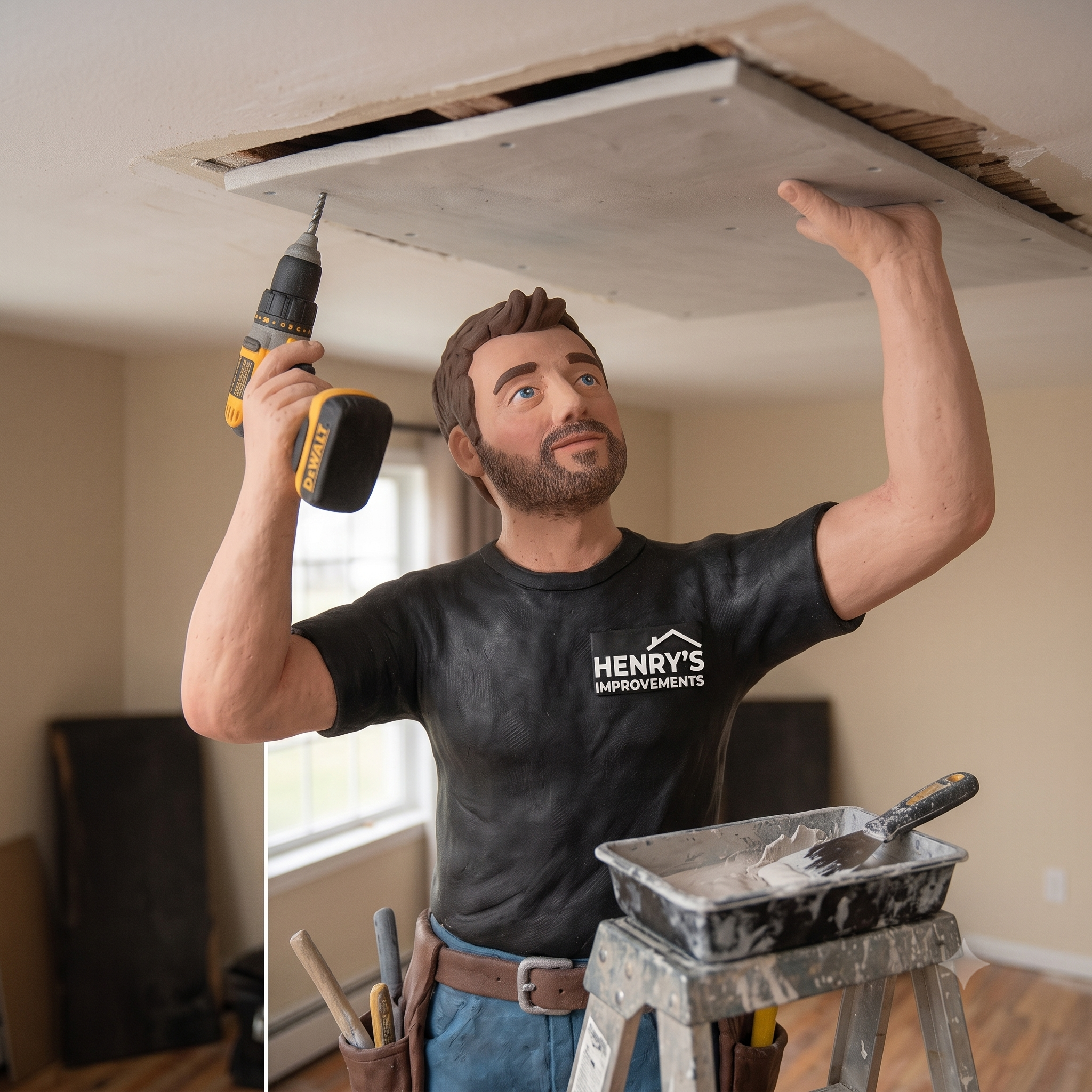 Handyman Repairing and Patching Residential Sheetrock Ceiling