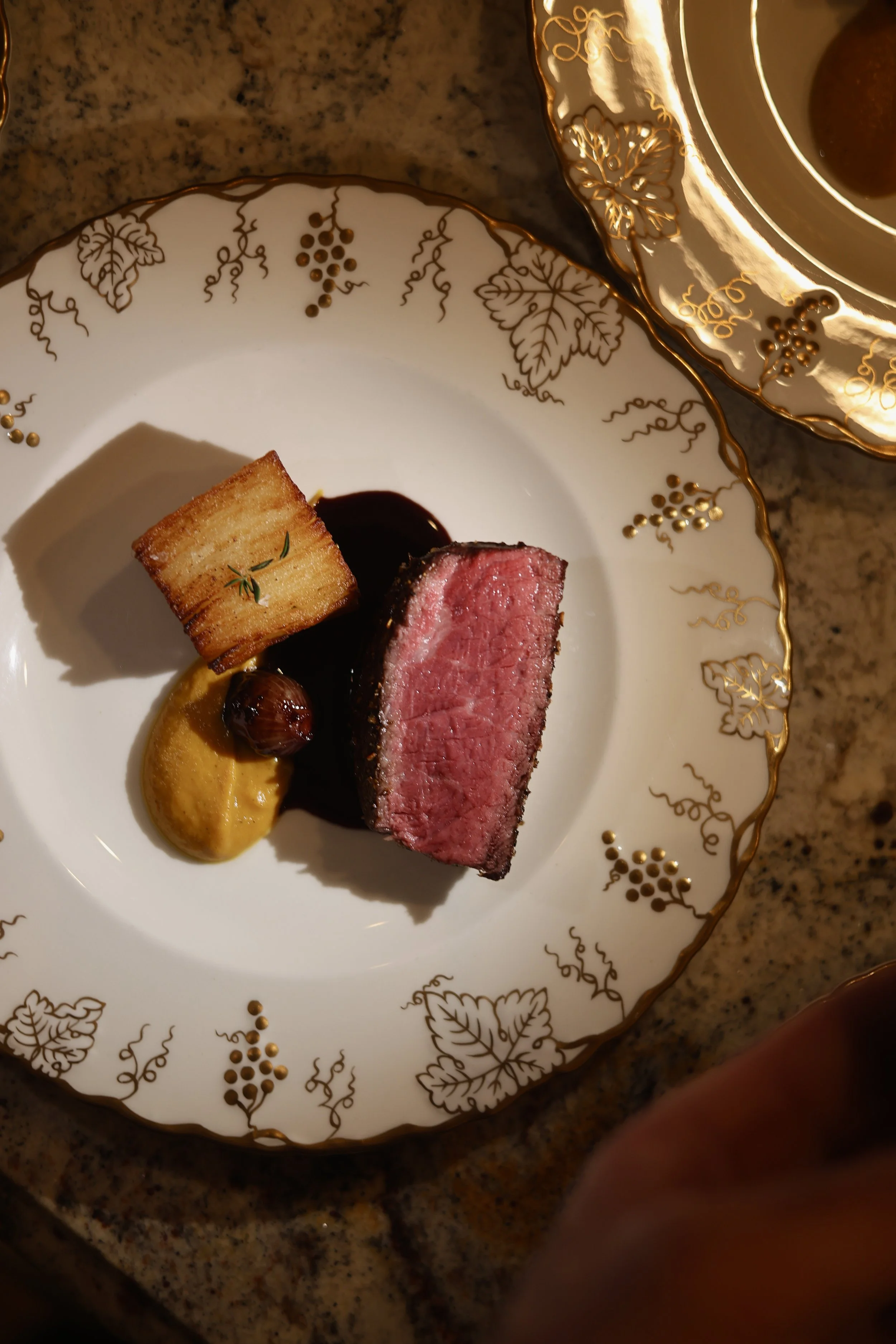 Steak with thousand-layer potato fine dining plate