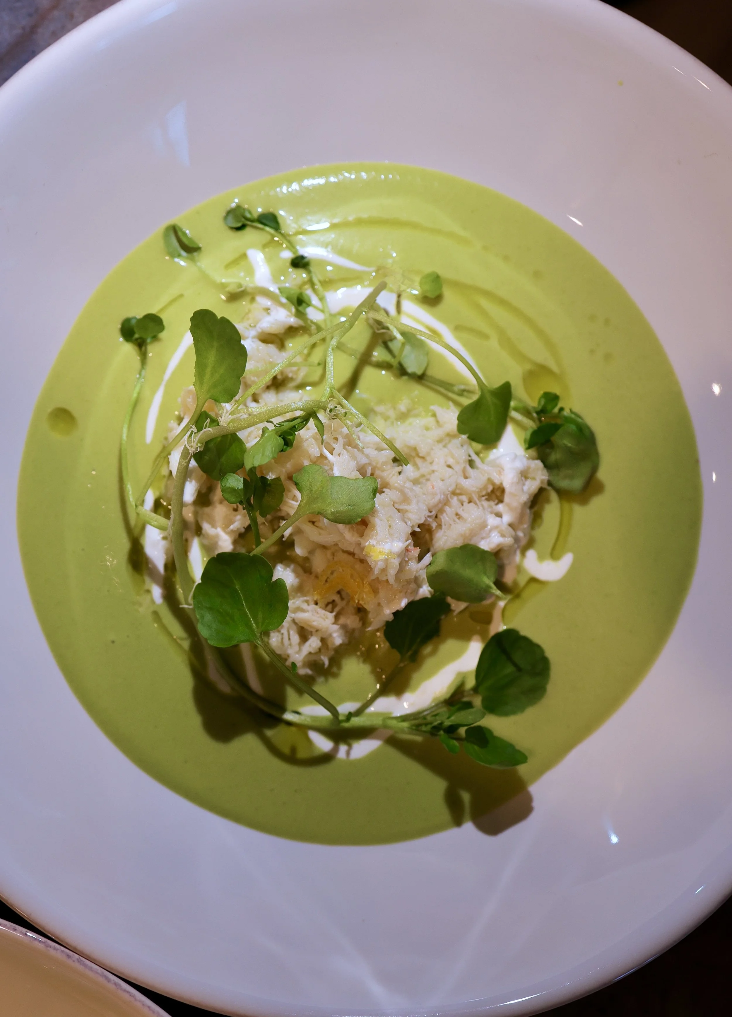 Cool cucumber crab salad course