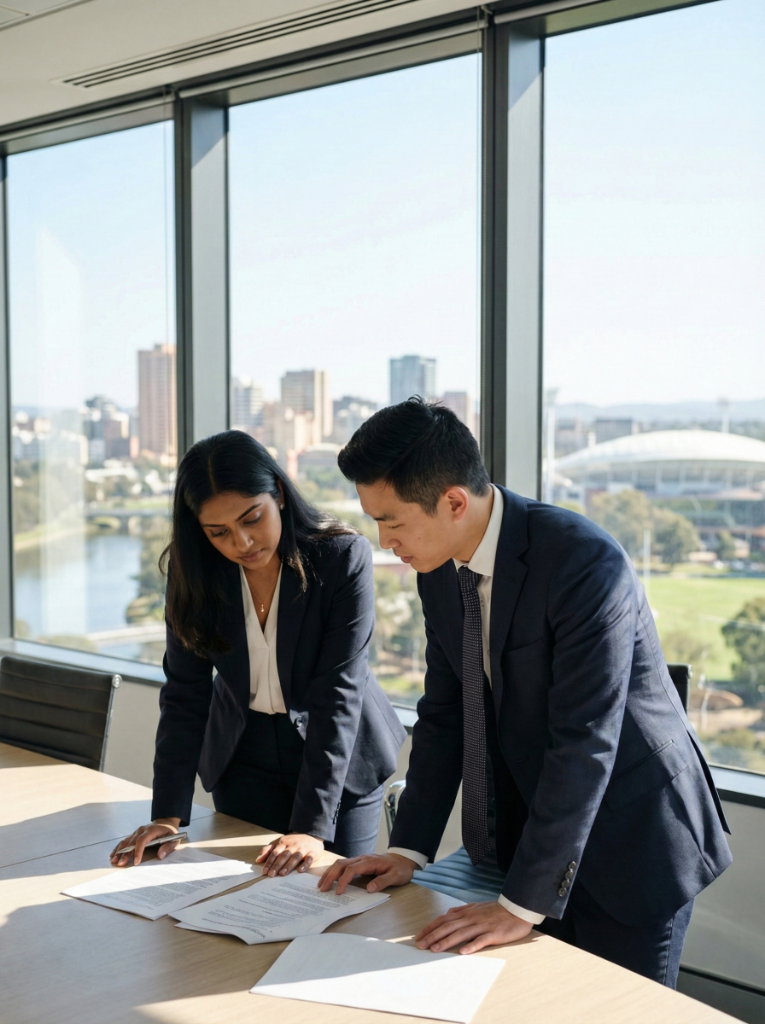 Two law students working together
