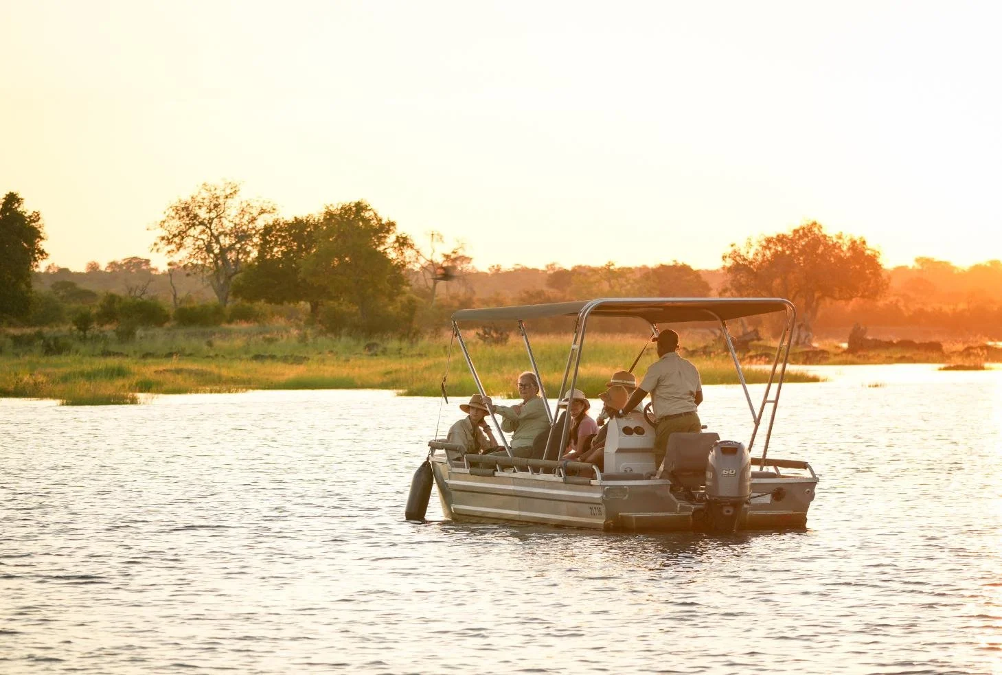 Sunset boat cruise on the Zambezi River from Thorntree River Lodge near Victoria Falls, Zambia