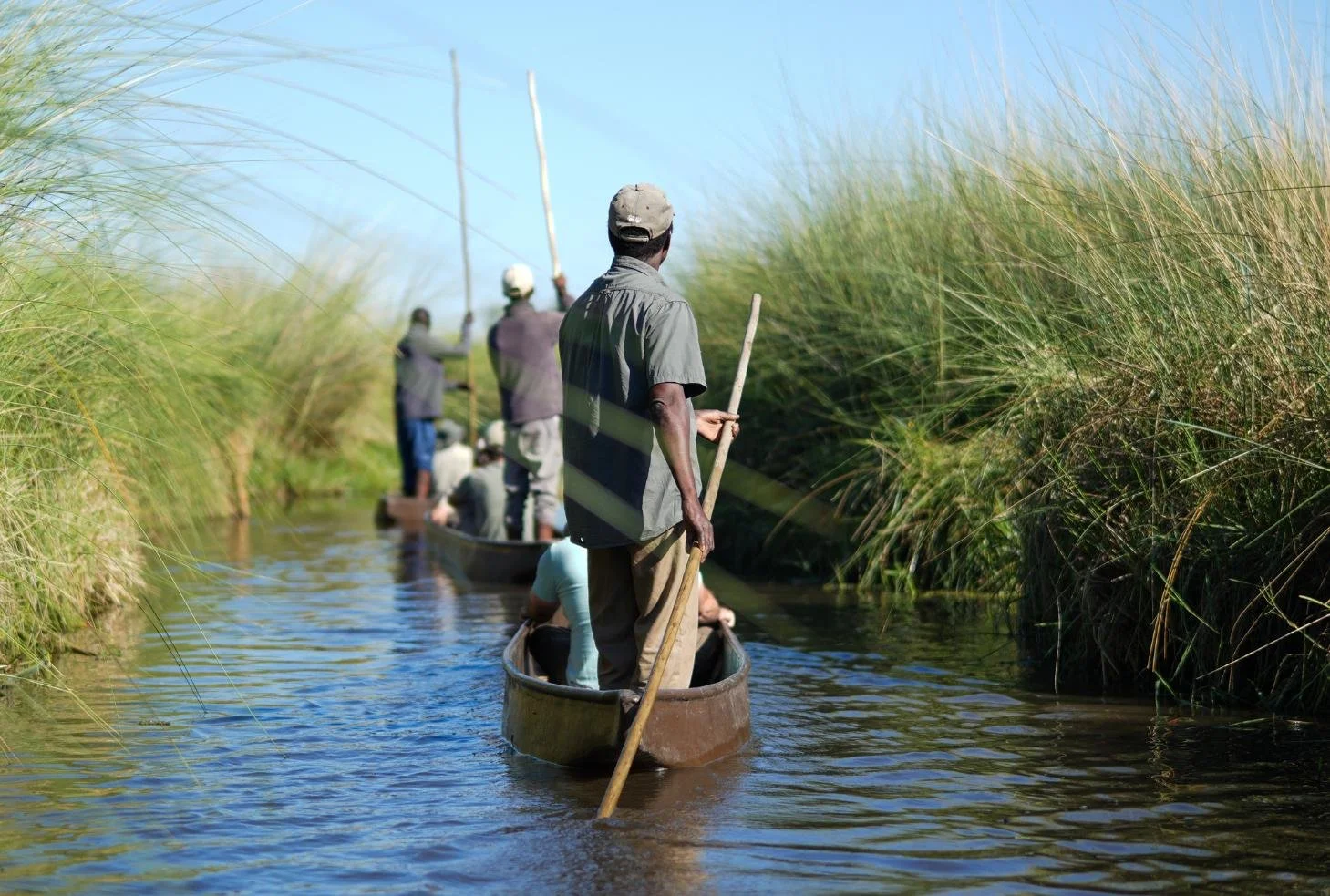 Mokoro canoe experience through papyrus channels near Atzaro Okavango Camp, Botswana