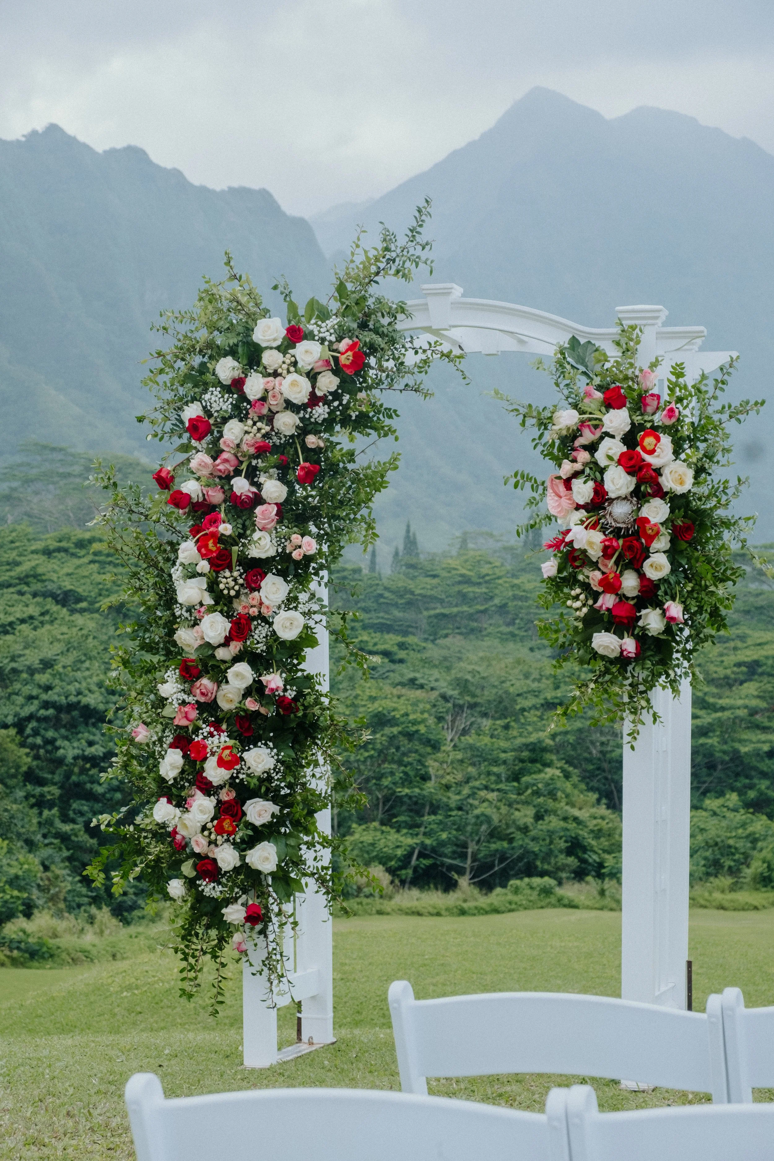 Floral setup Ko'olau Ballrooms Oahu wedding — Your Story Events