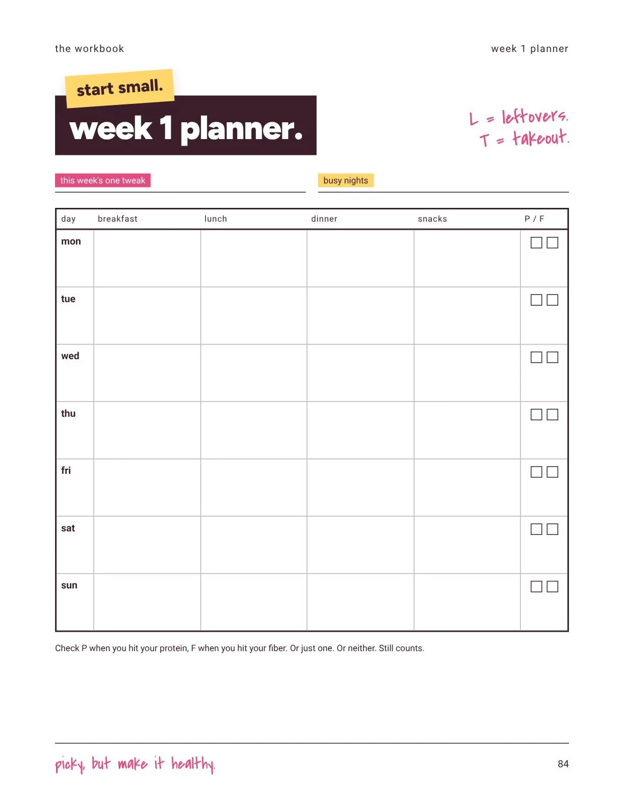 Weekly planner page