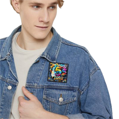 Custom embroidered 5 Vibez circular clothing patch designed by YOUNGDUBSTUDiOS.
