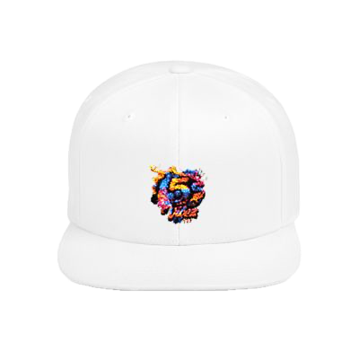 White baseball cap with a colorful embroidered logo on the front