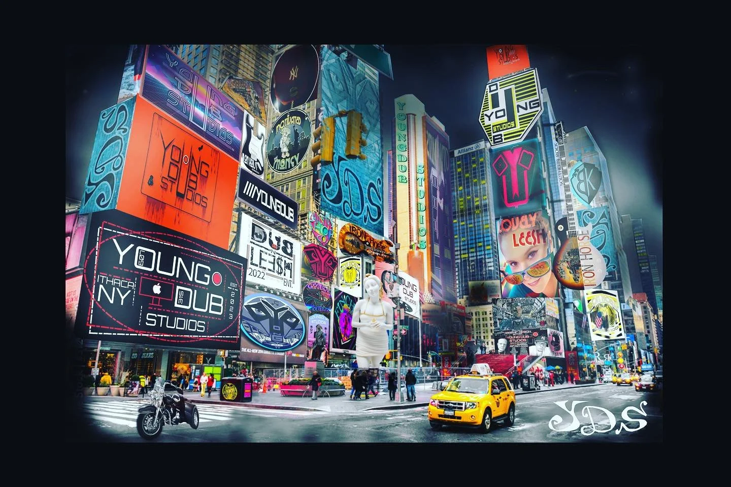 Original Times Square Takeover Photoshop collage by YOUNGDUB, with manually replaced billboards and its original dark border.