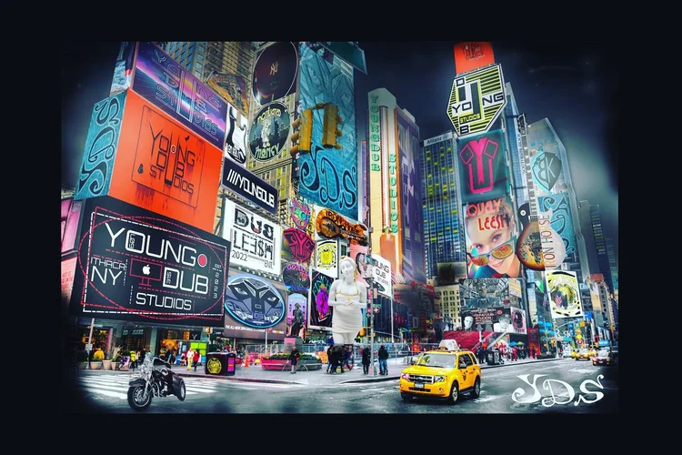 Original Times Square Takeover Photoshop collage by YOUNGDUB, with manually replaced billboards and its original dark border.