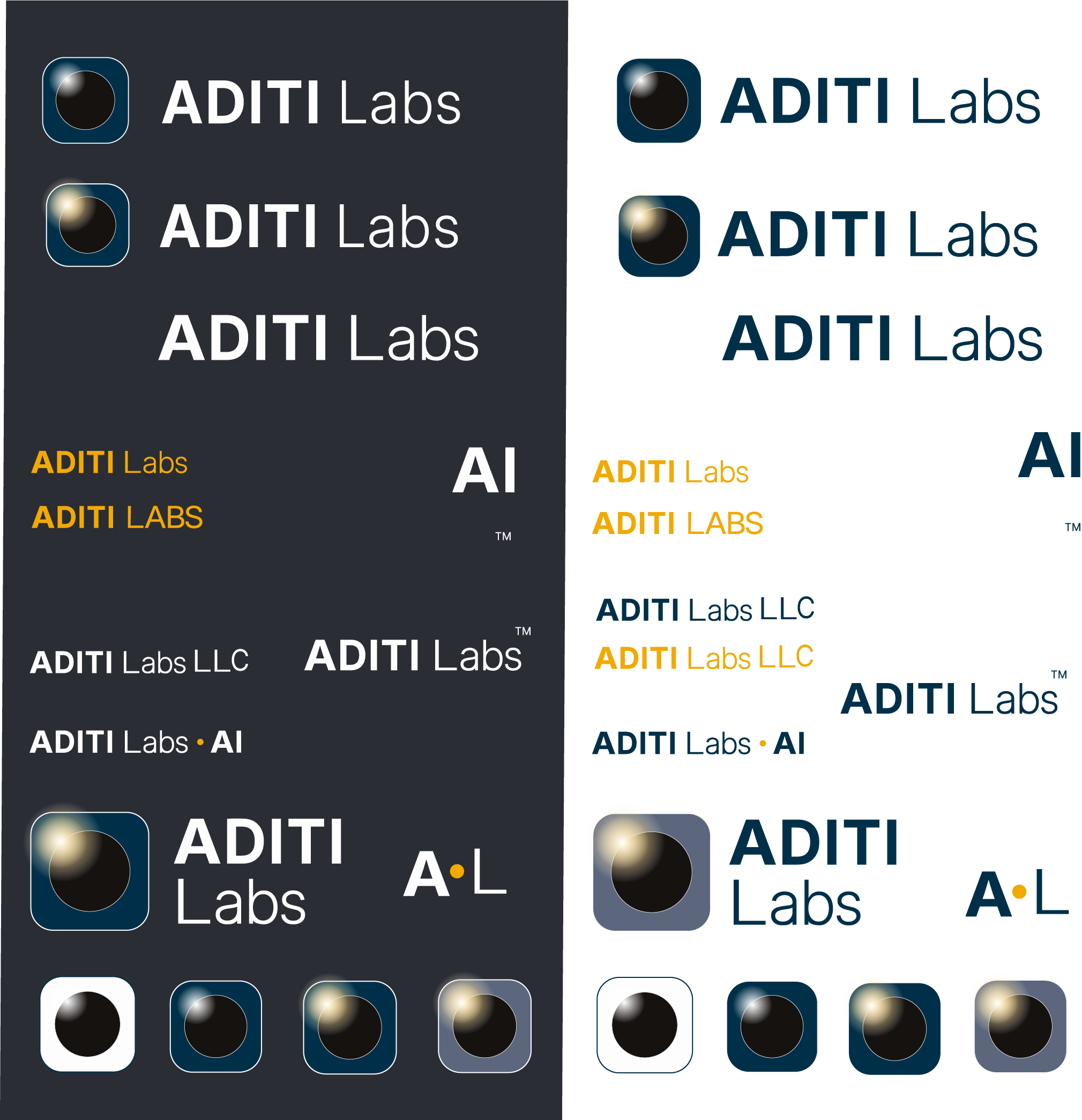 ADITI Labs wordmark and orb - approved uses and lockup variants