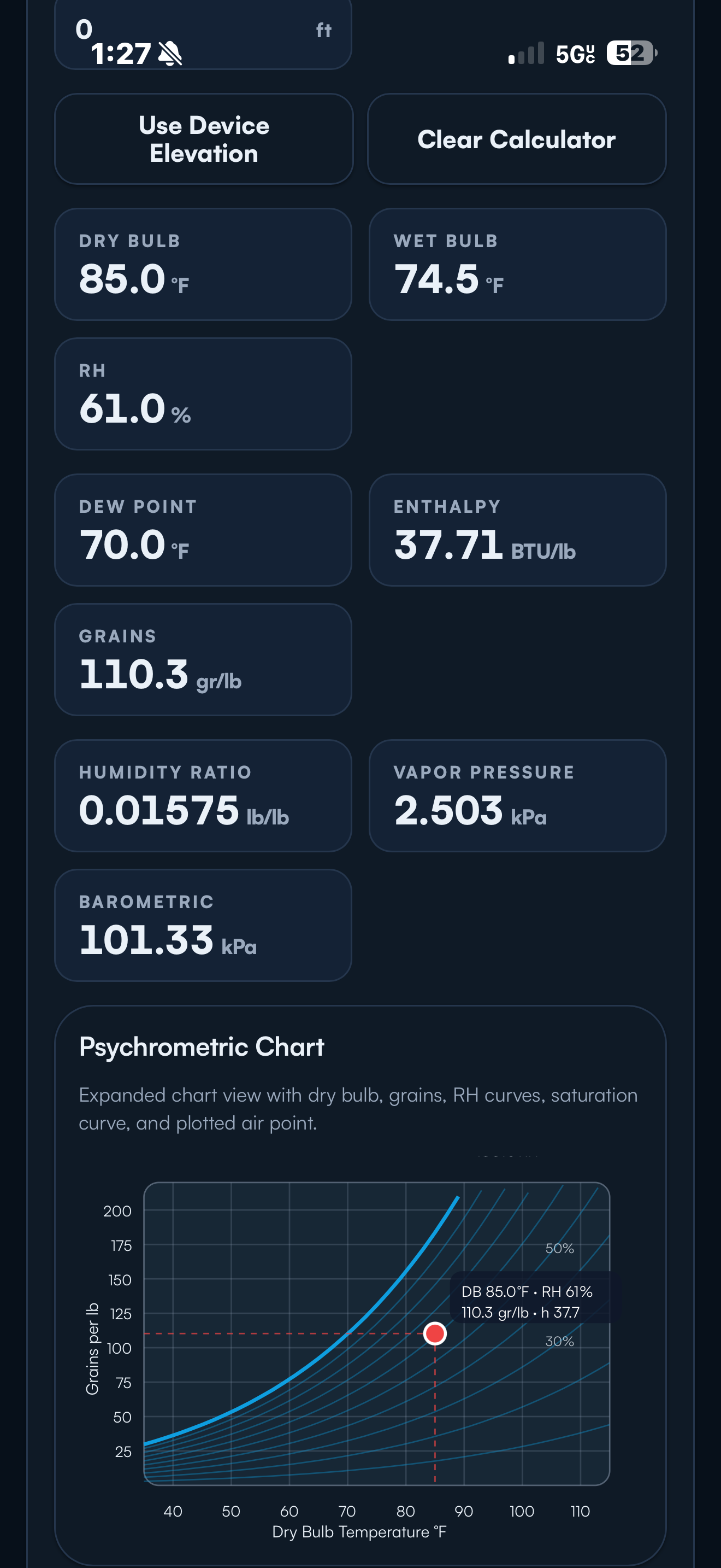 TAB Toolbox psychrometric analysis screen