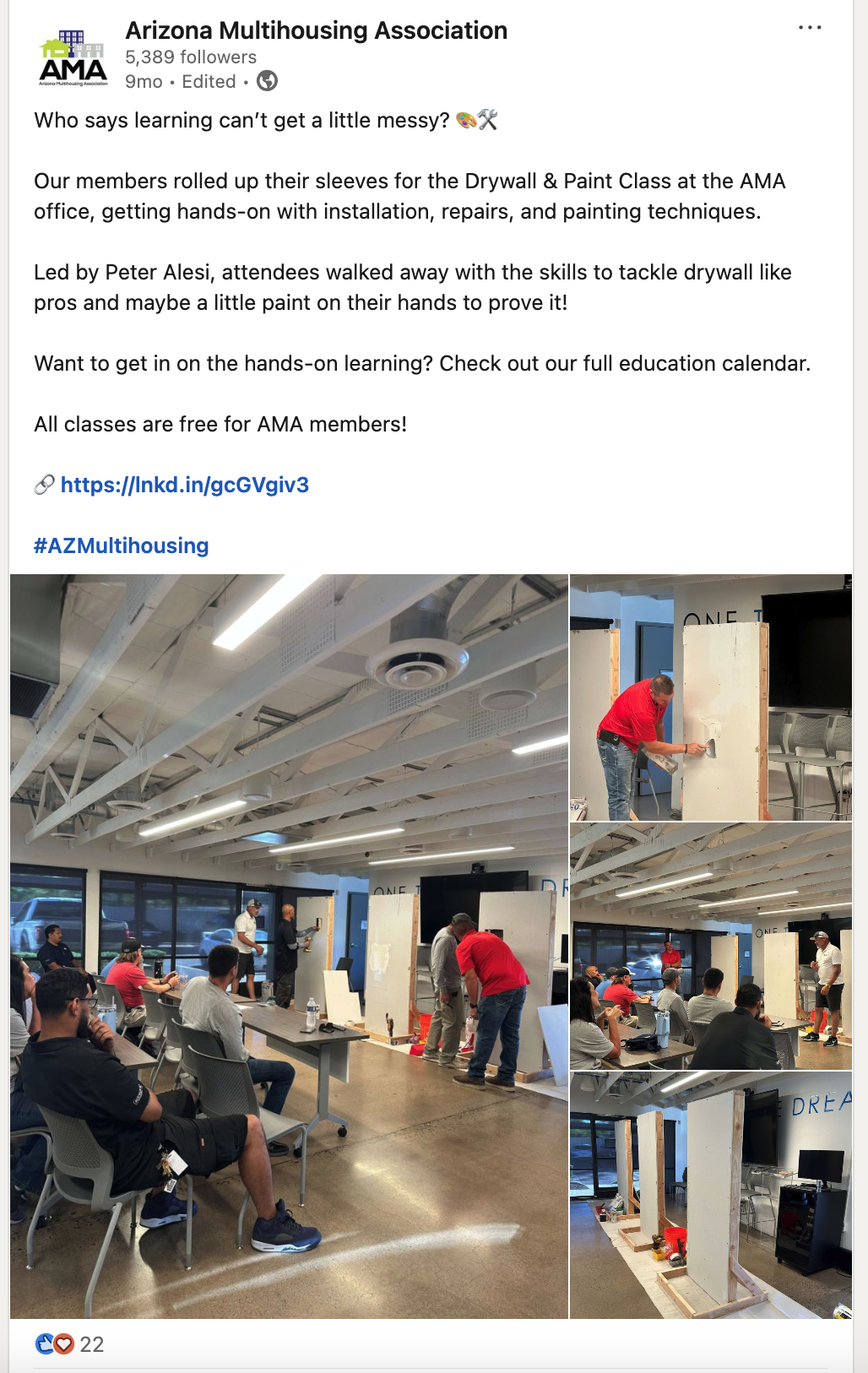 LinkedIn post promoting a hands-on education class
