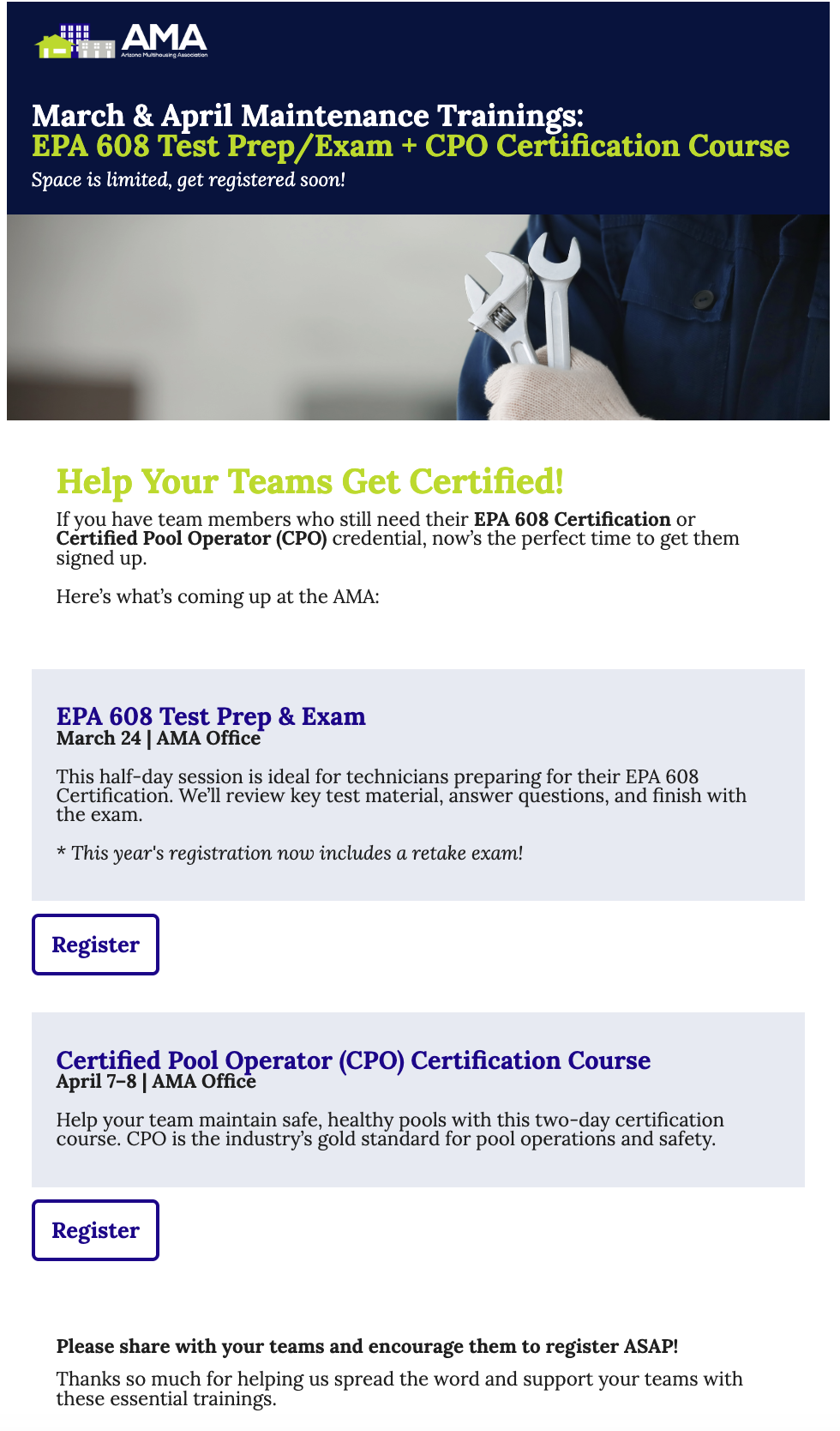 Targeted education registration email