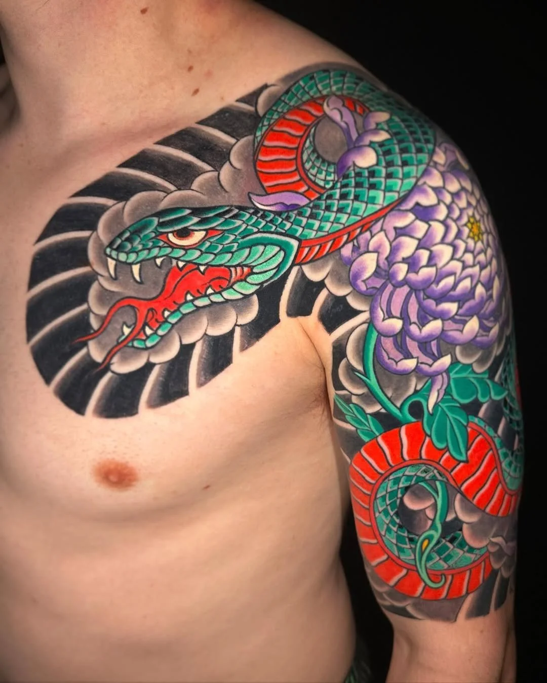 Color Japanese snake tattoo