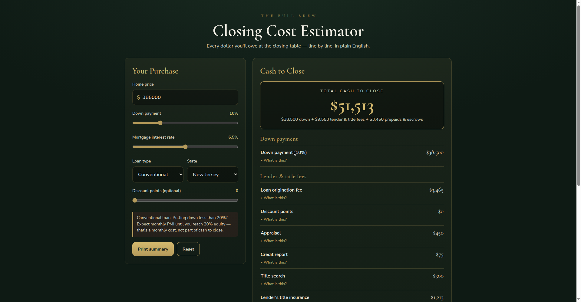 Closing Cost Estimator preview