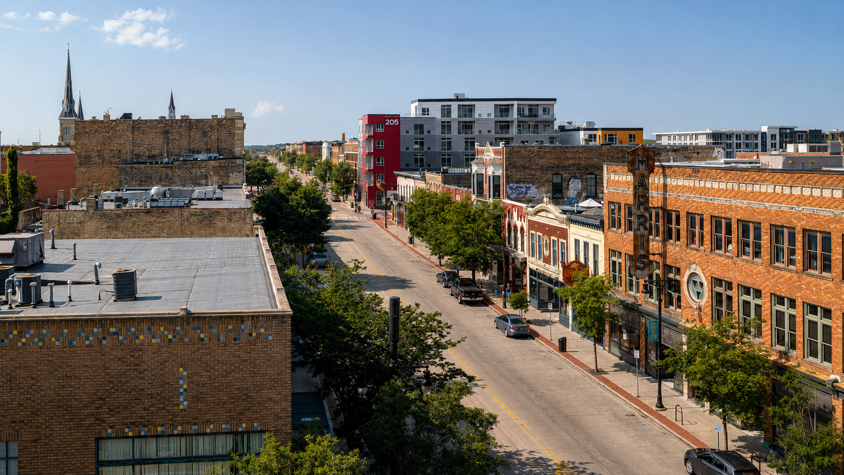 An elevated view along South Division in Grand Rapids.