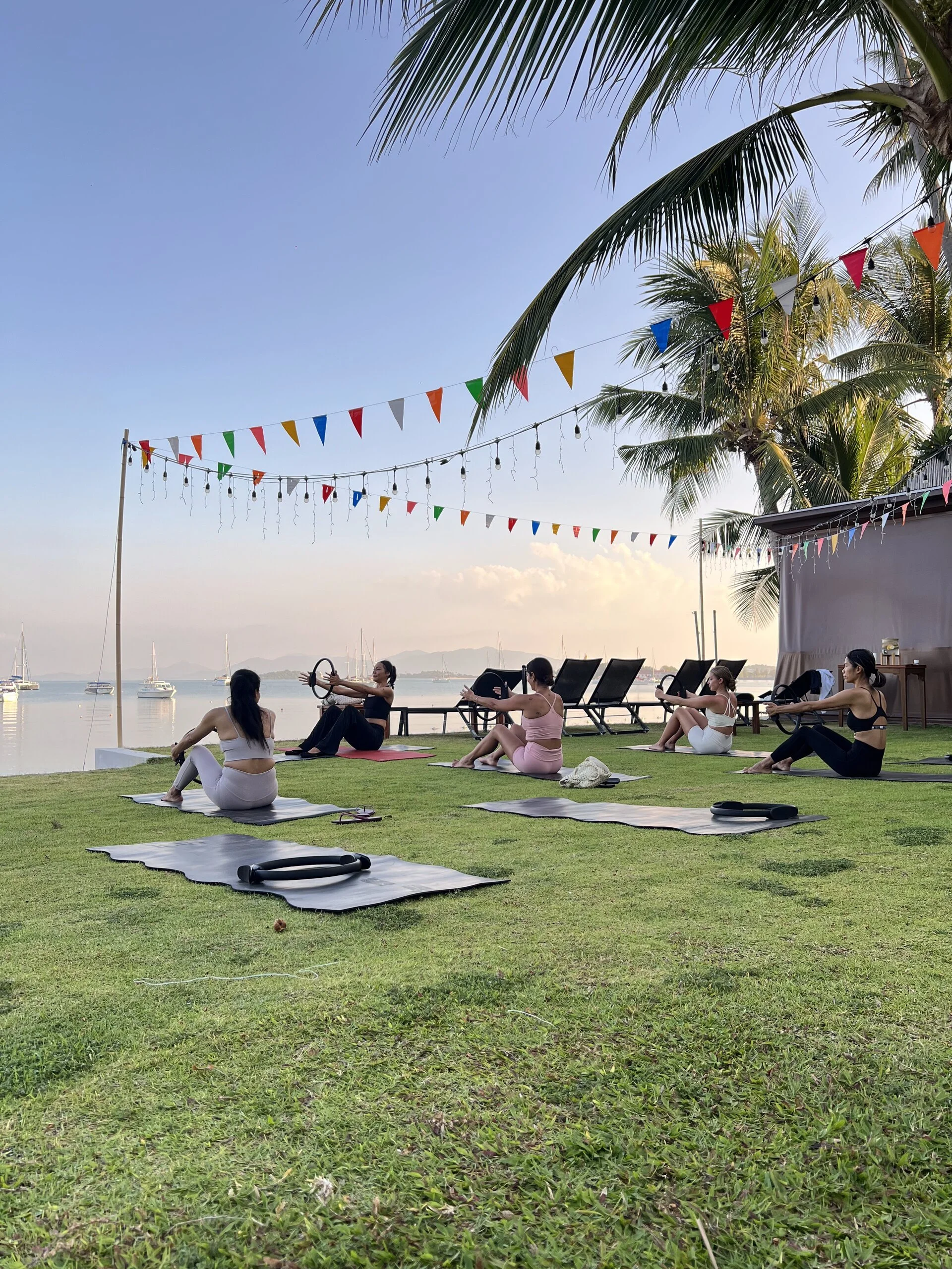 Beachfront yoga and pilates mat class in Koh Samui