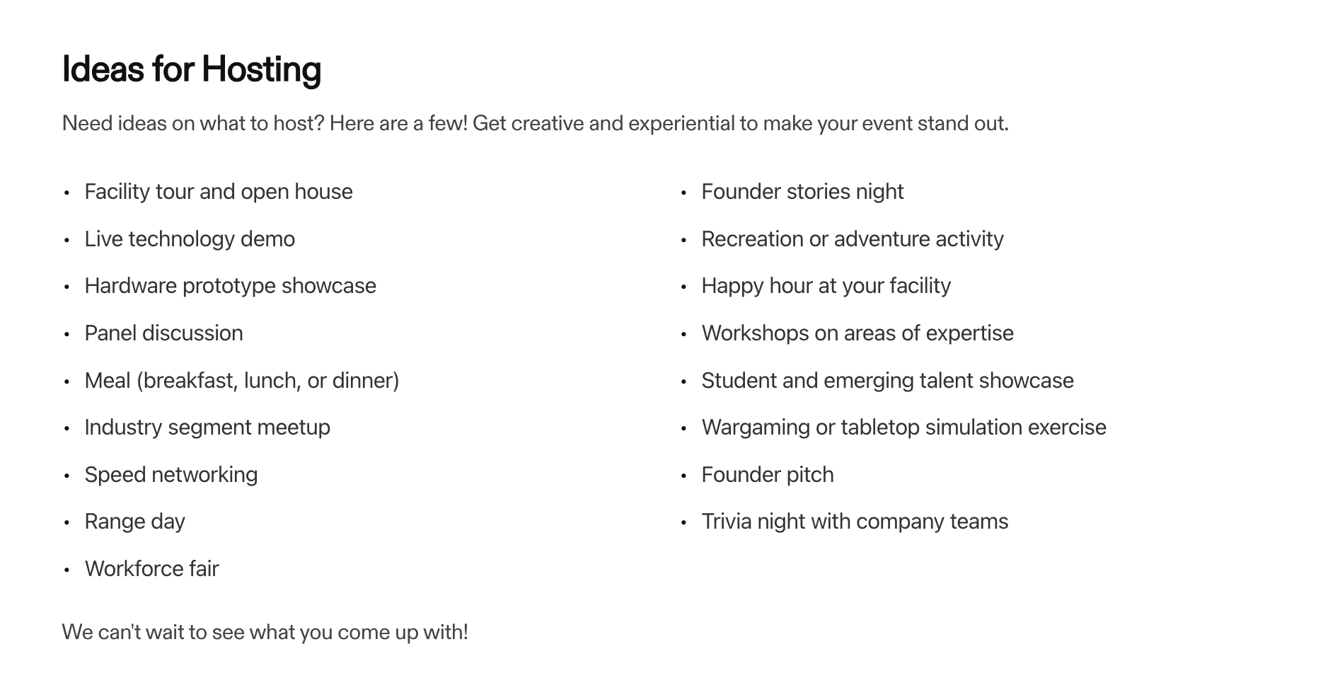 Event ideas