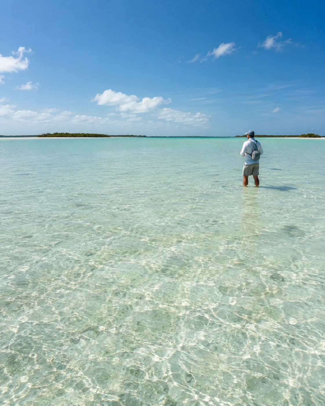 Bonefish flat with clear turquoise water in the Bahamas