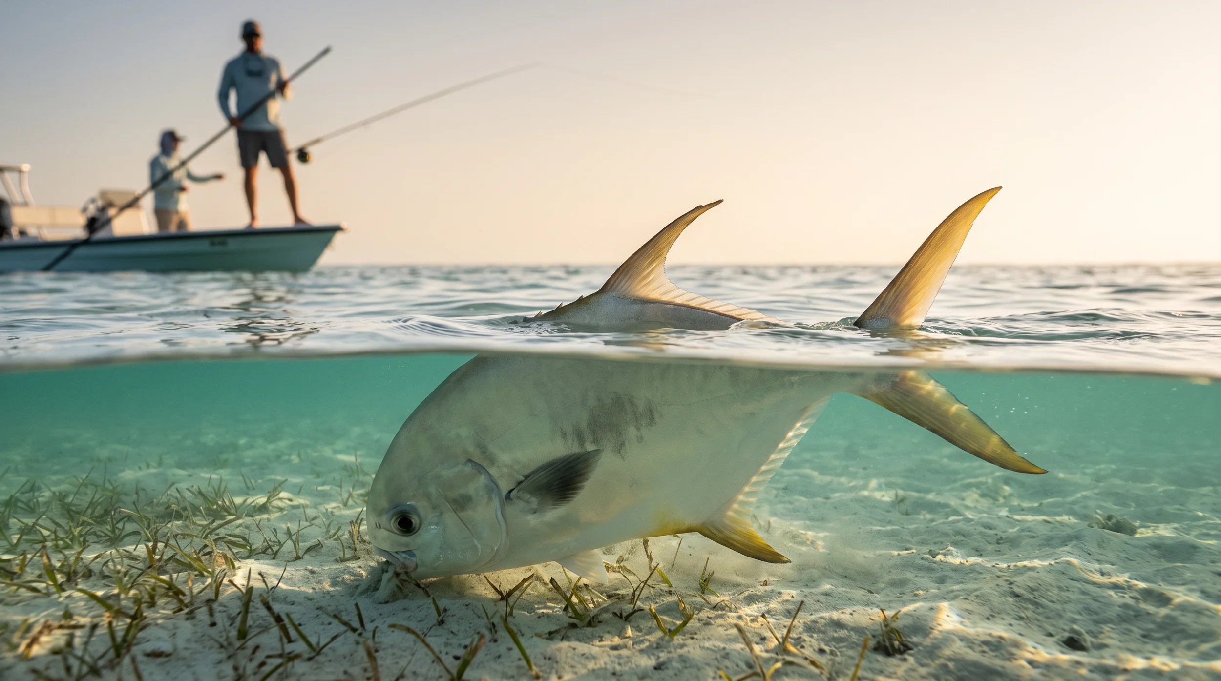 Permit tailing on Florida Keys flat ‚Äî fly fishing