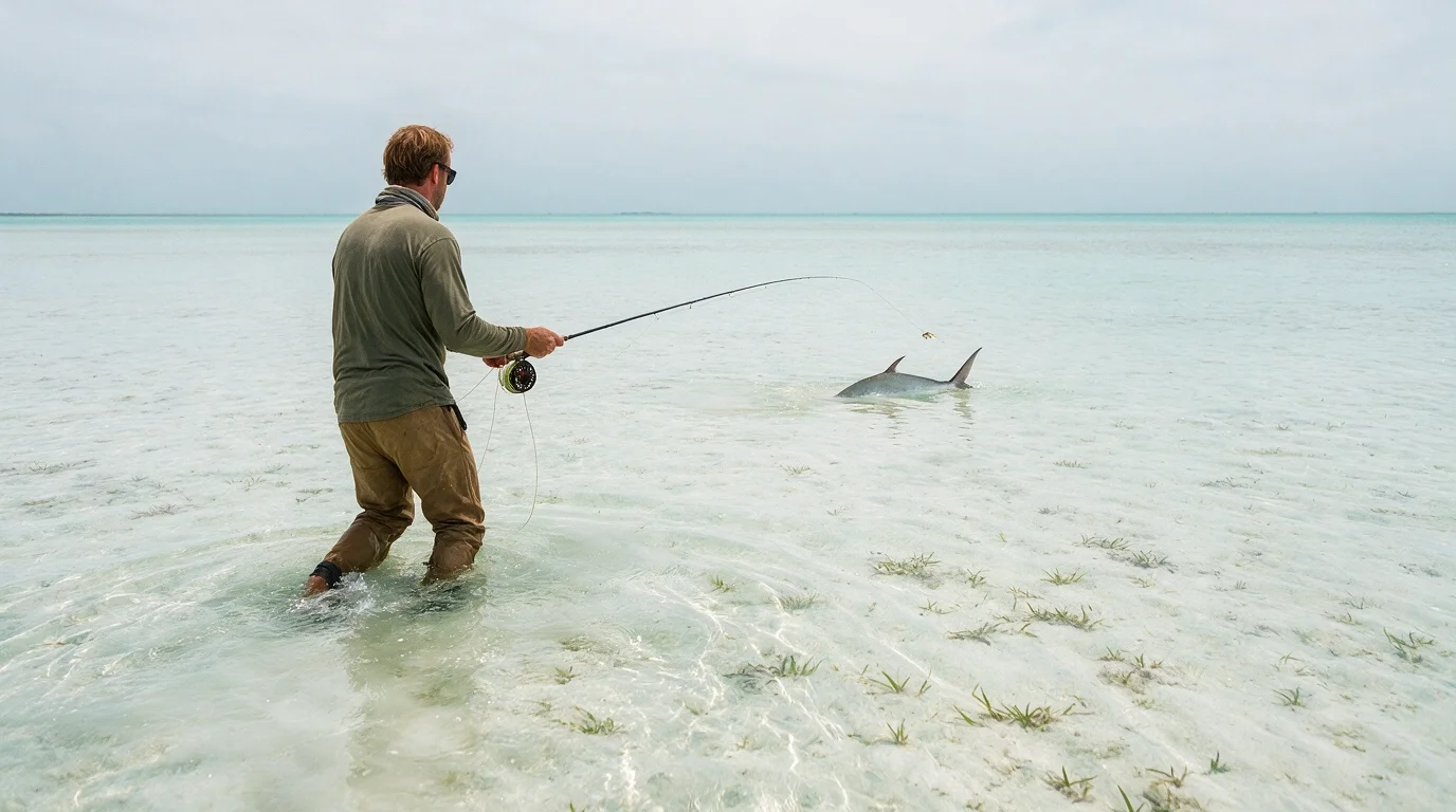 Angler casting for permit from skiff ‚Äî Florida Keys presentation