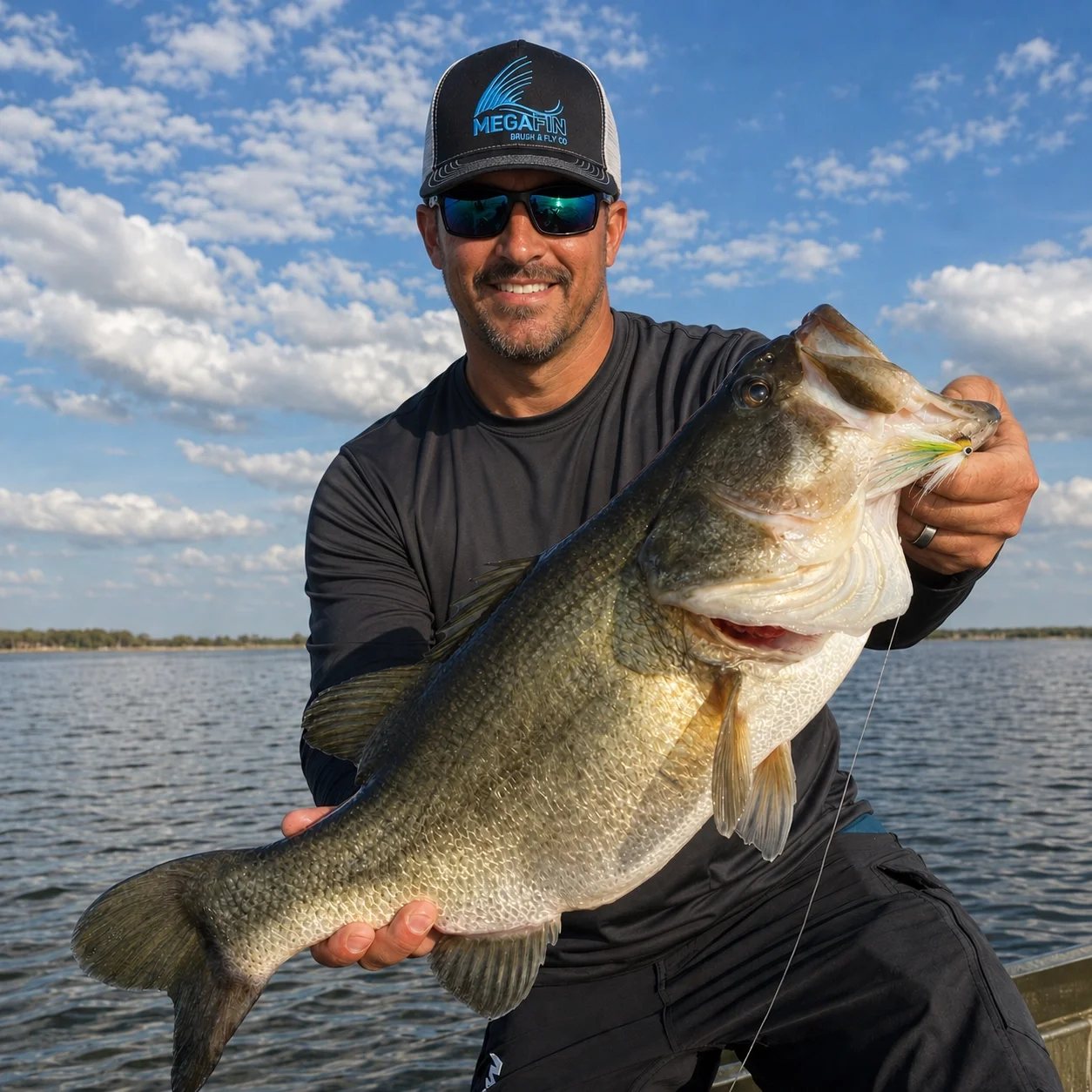 MF Deceiver fly with largemouth bass in clear water &mdash; versatile baitfish silhouette