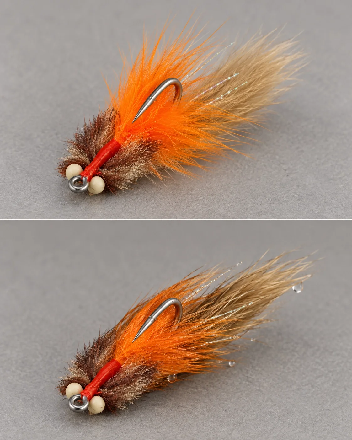 The same streamer shown dry and wet to show how material absorbs water