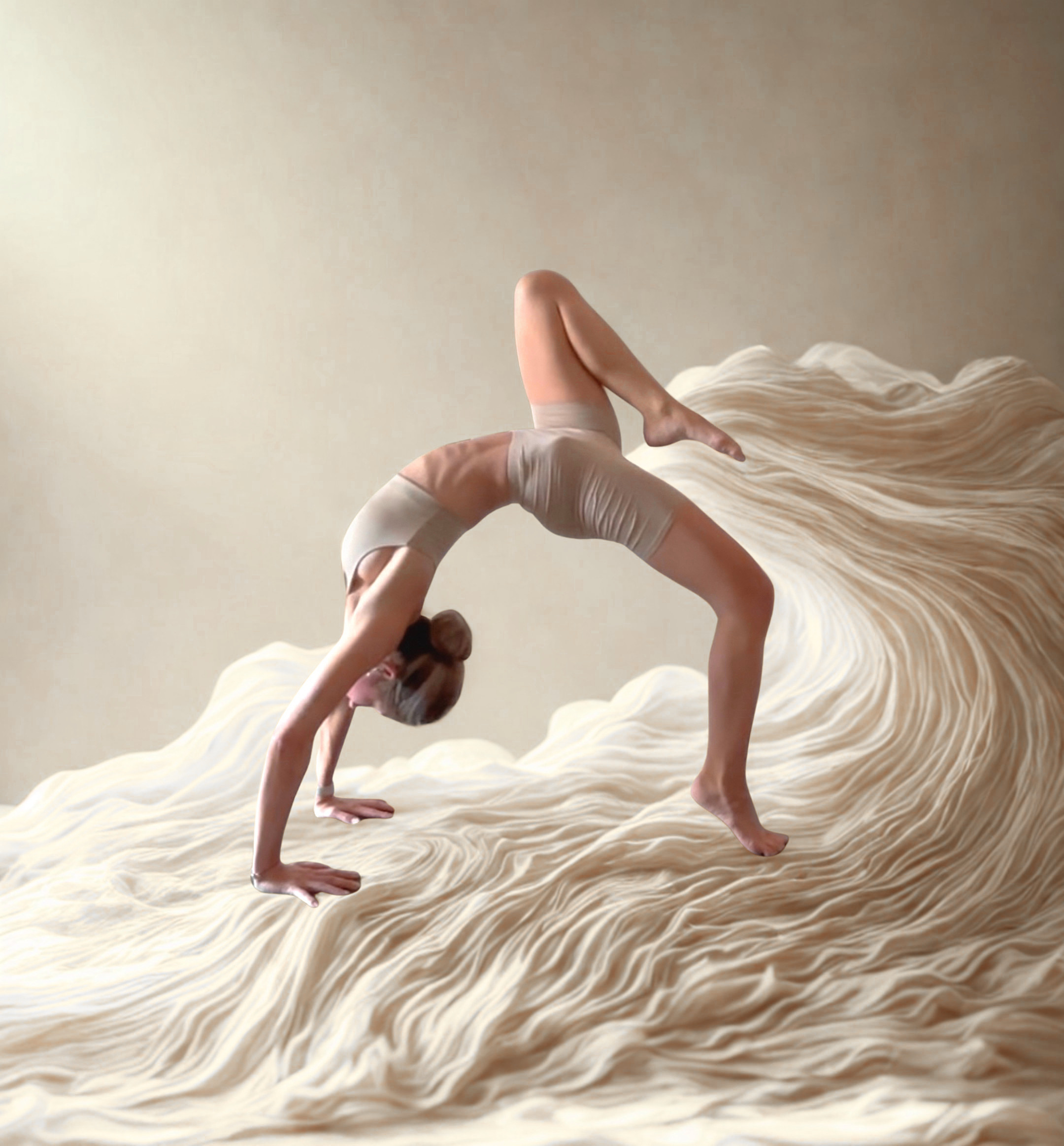 Mia in warrior pose on mat