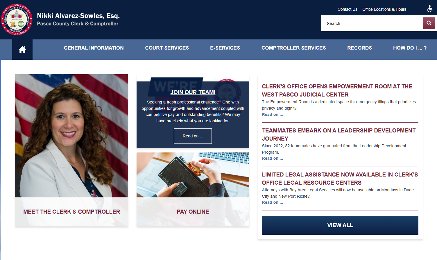 Pasco County Clerk of Court homrpage