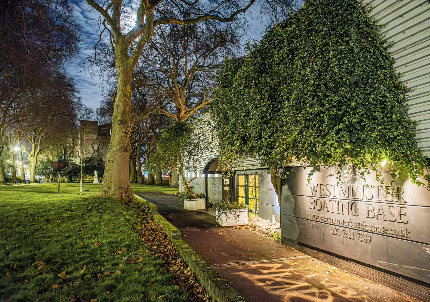 Front entrance of Westminster Boating Base reached through Pimlico Gardens