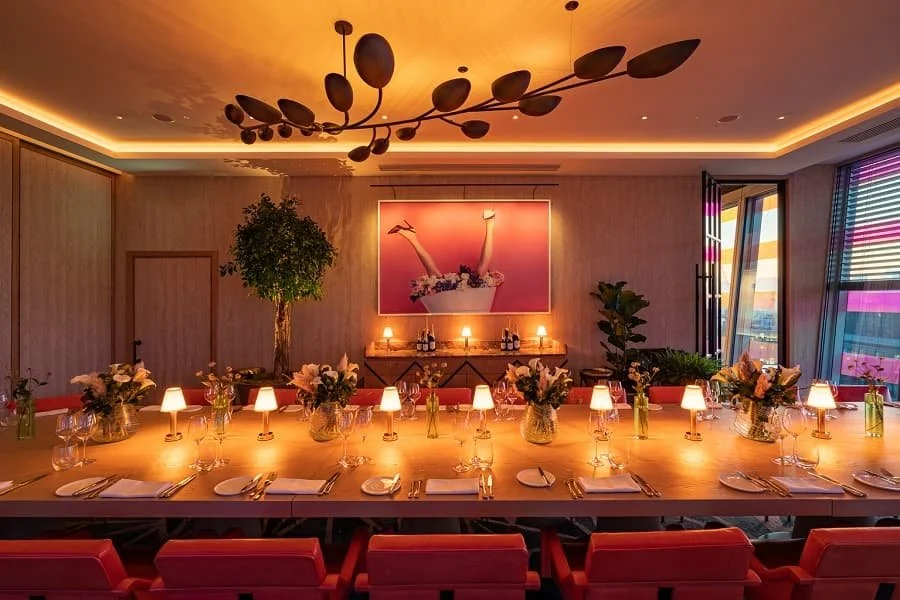 The Fenchurch private dining room at 14 Stories set for an evening dinner