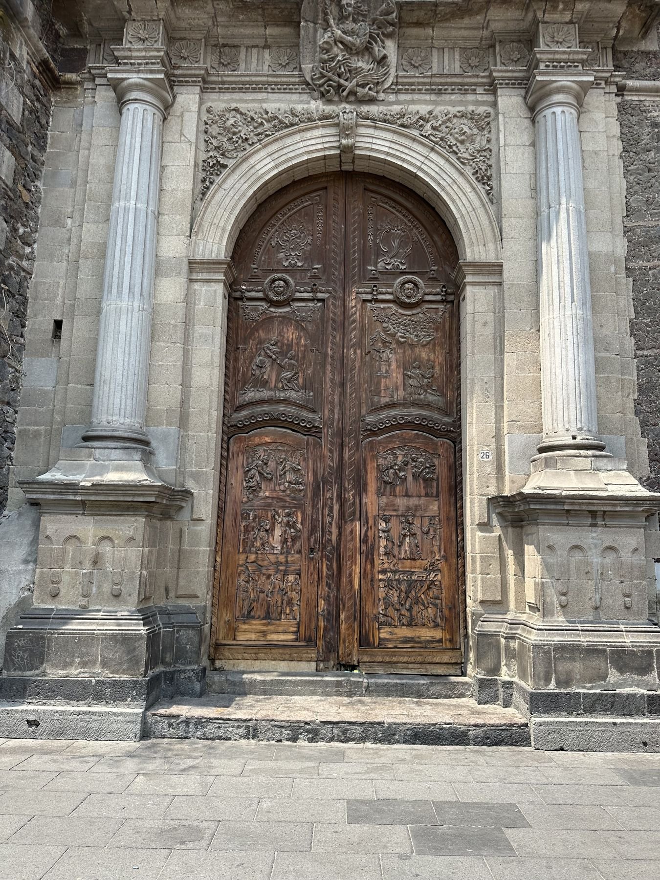 Mexico City travel – carved colonial church door
