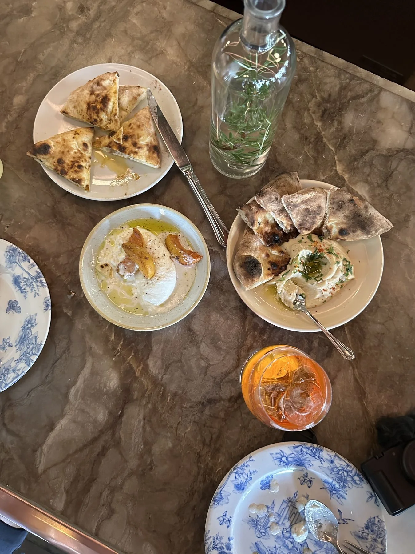 Mexico City travel – Lardo spread: flatbreads, hummus, spritz