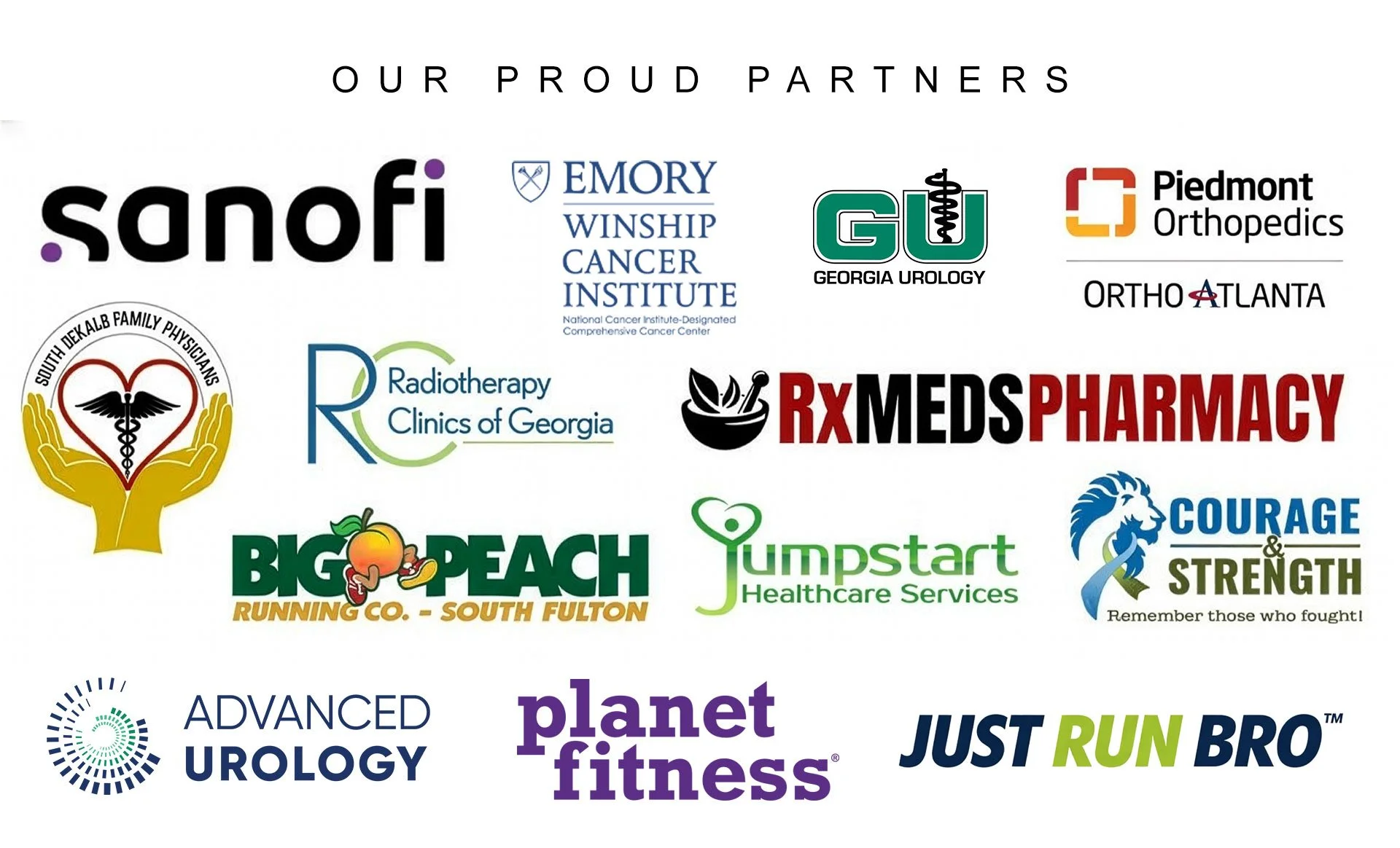 Sponsors: Sanofi, A2CES, Piedmont Orthopedics, OrthoAtlanta, South DeKalb Family Physicians, Radiotherapy Clinics of Georgia, RxMeds Pharmacy, Big Peach Running Co. South Fulton, Jumpstart Healthcare Services, Courage and Strength