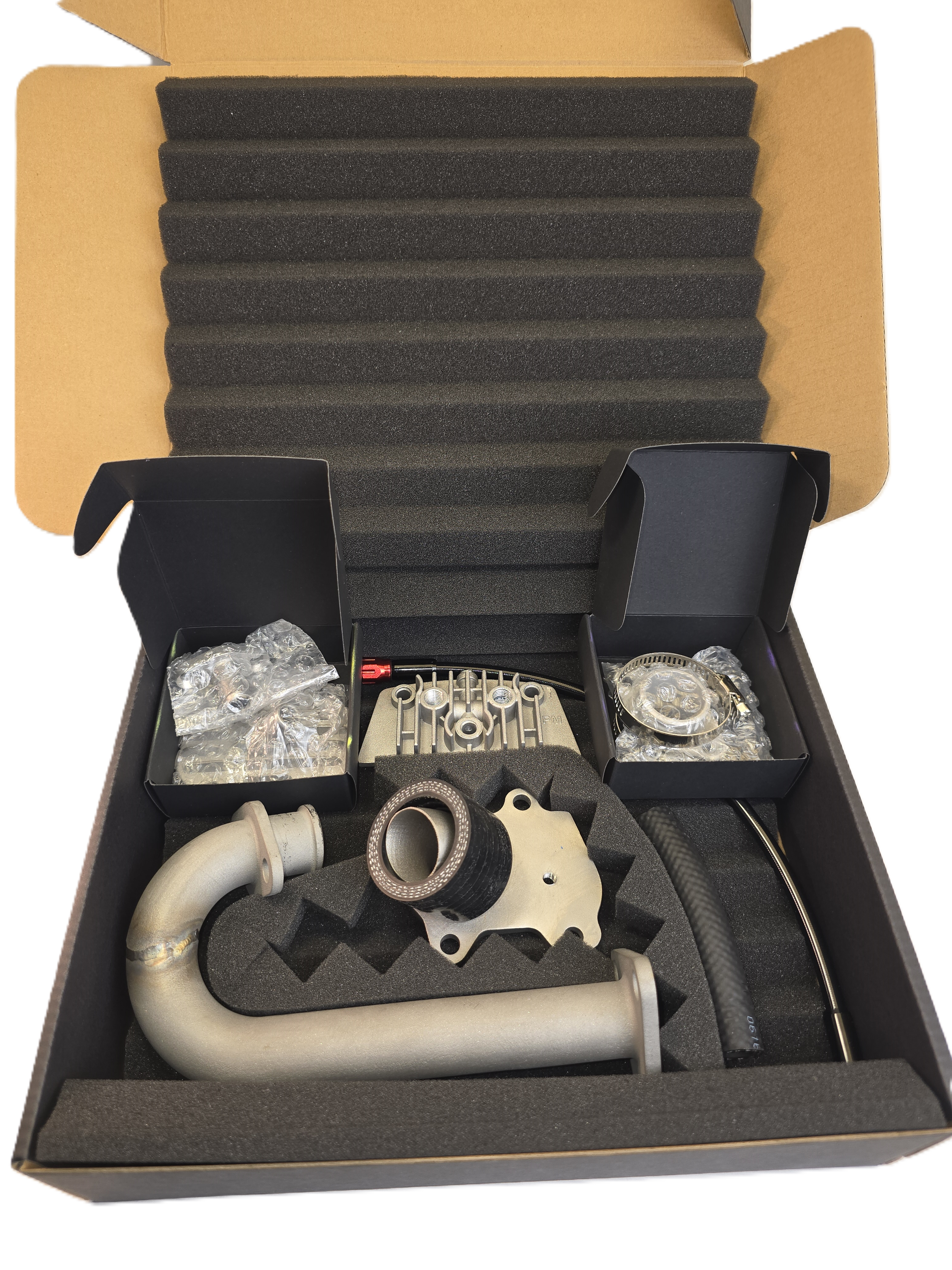 Turbo kit packaging in foam box