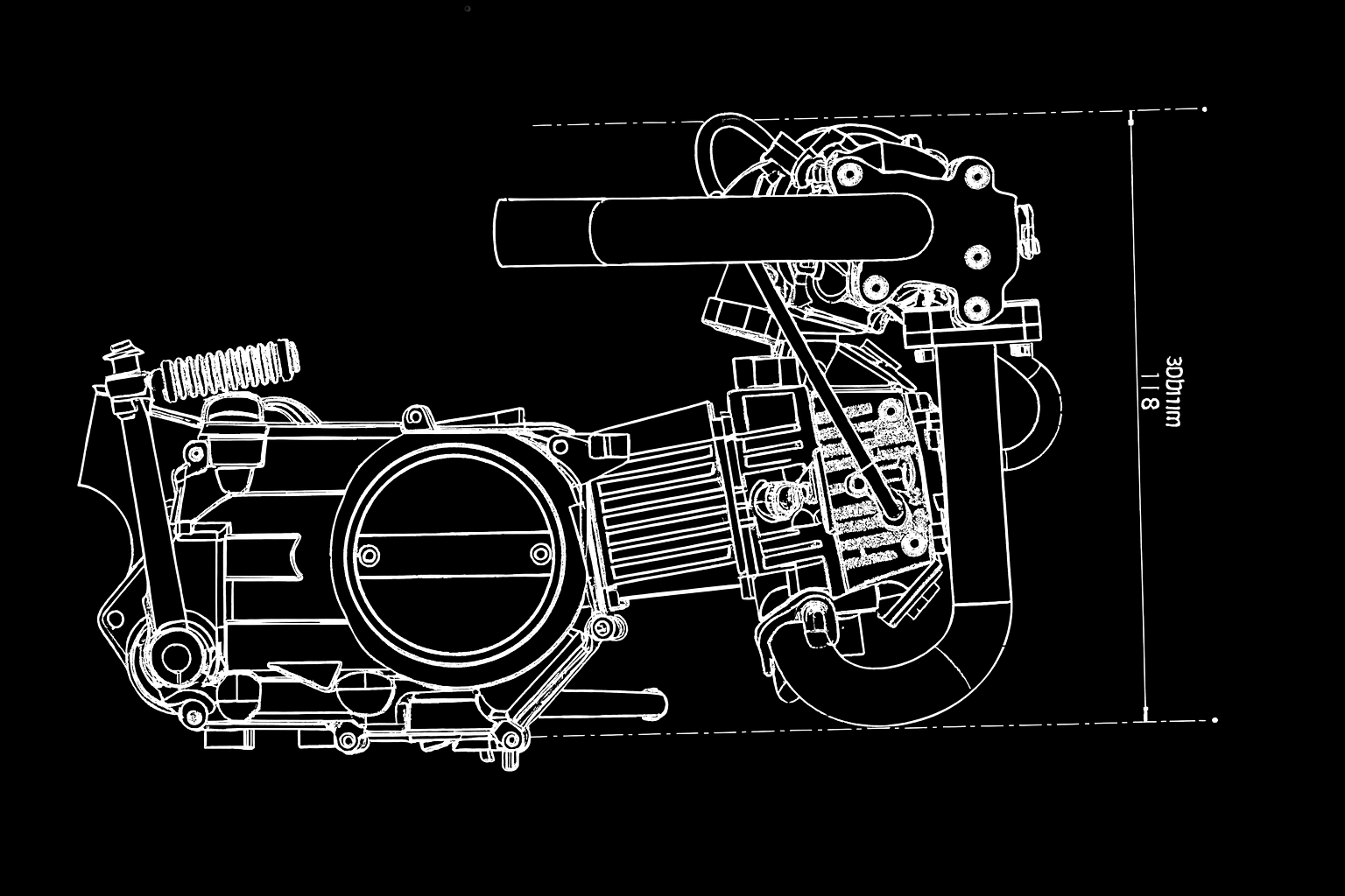 Turbo assembly side view on engine stand