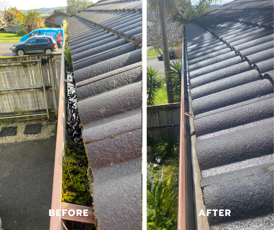 Gutter cleaning before and after