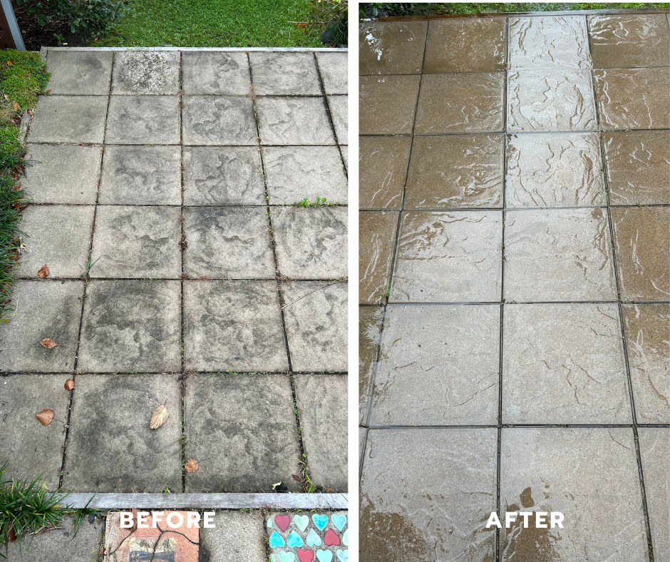 Concrete cleaning before and after