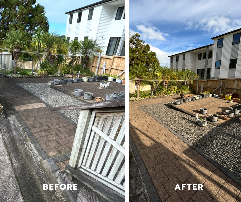 Paved courtyard before and after