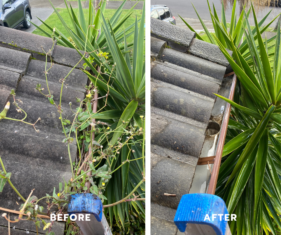 Gutter cleaning before and after