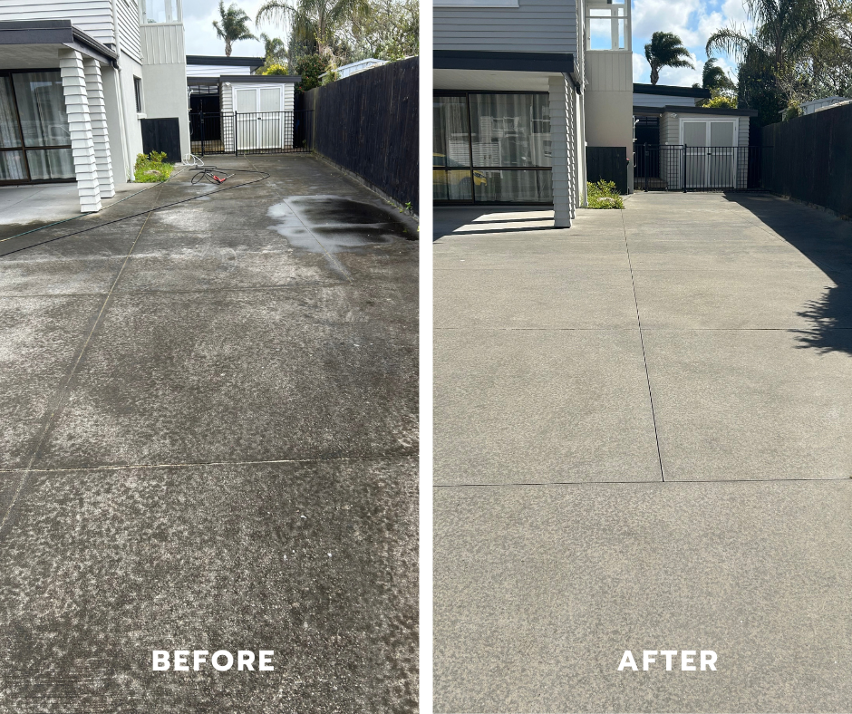 Concrete cleaning before and after
