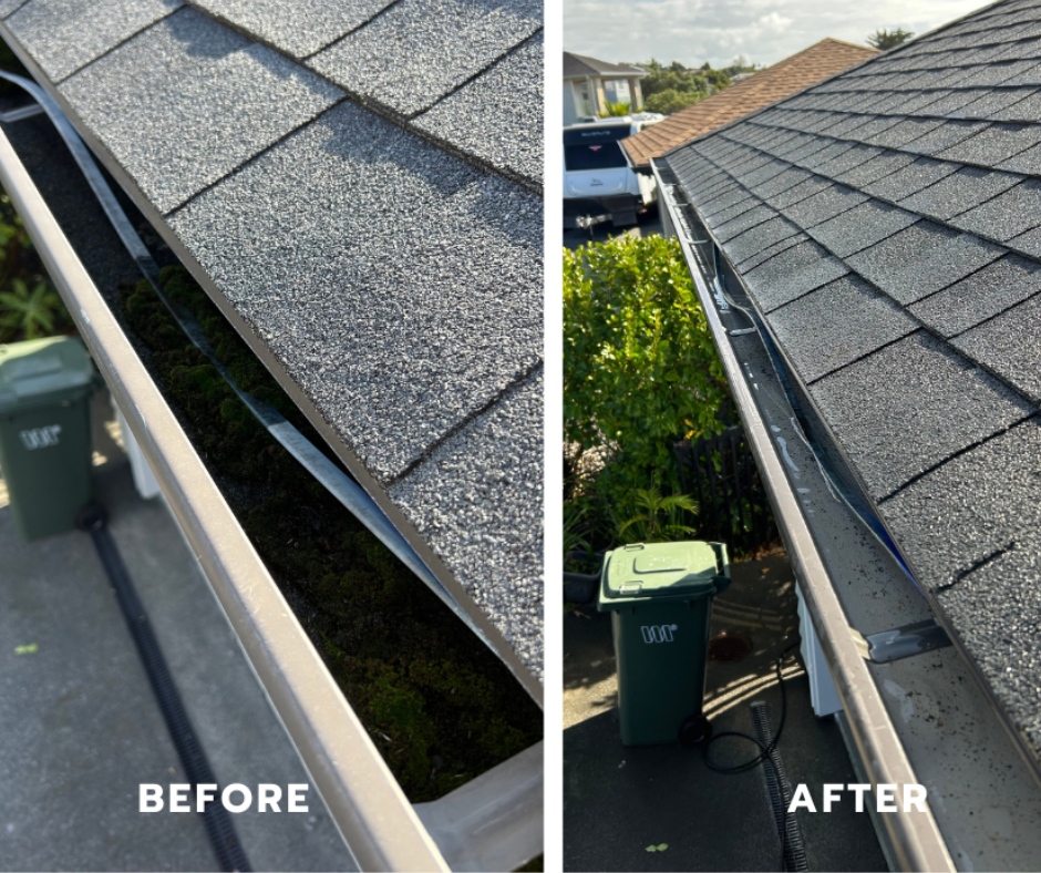 Gutter cleaning before and after