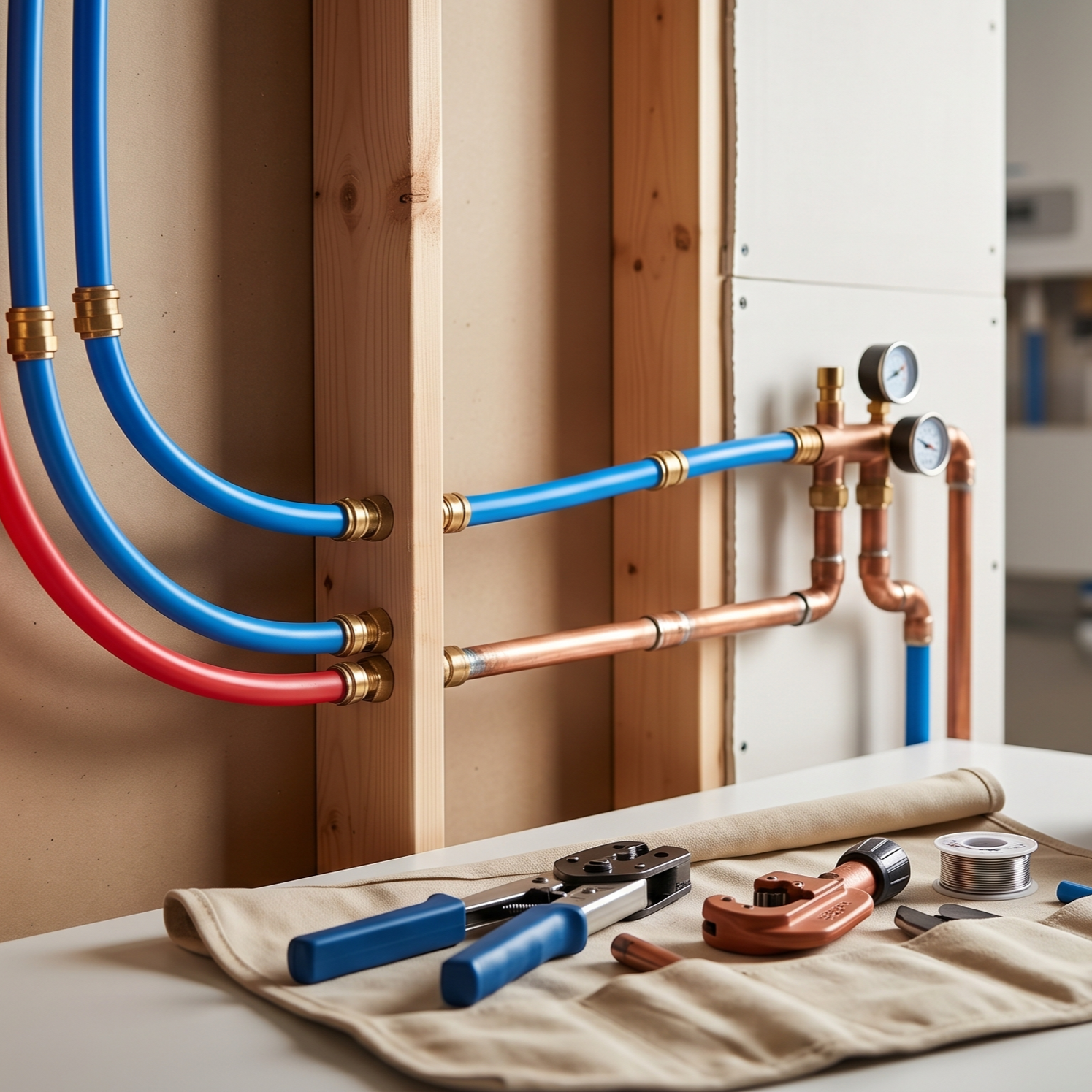 cross-section of pex and copper pipes side by side
