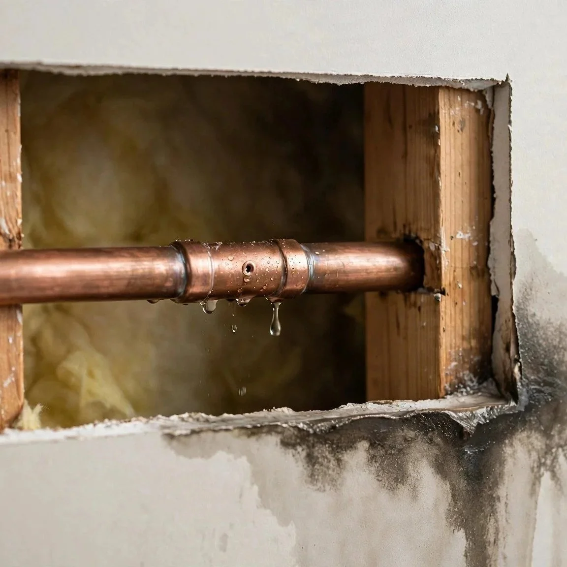 interior wall water damage and peeling paint