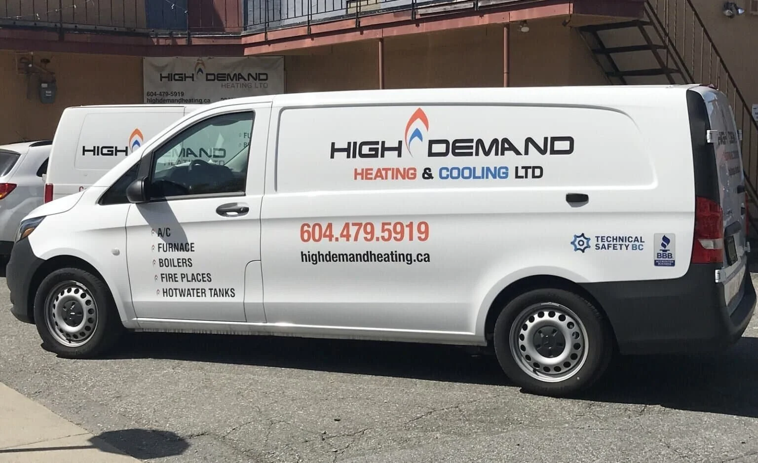 HVAC service van parked in front of High Demand Heating in Maple Ridge serving the Fraser Valley and Greater Vancouver