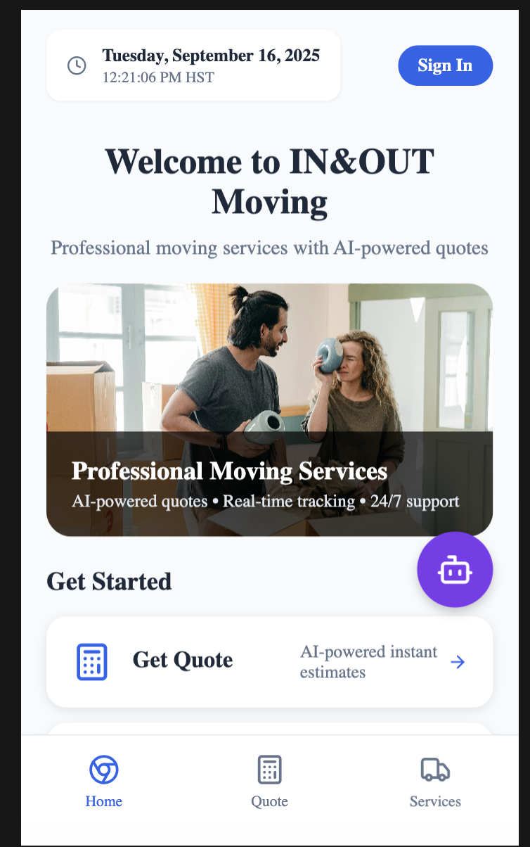 App home screen with Get Quote